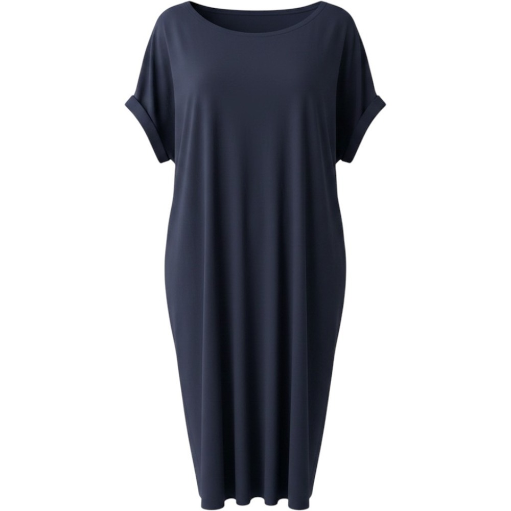 Brigitte Brianna travel Dress Navy Blue  Short Sleeve M Pocket Packable USA